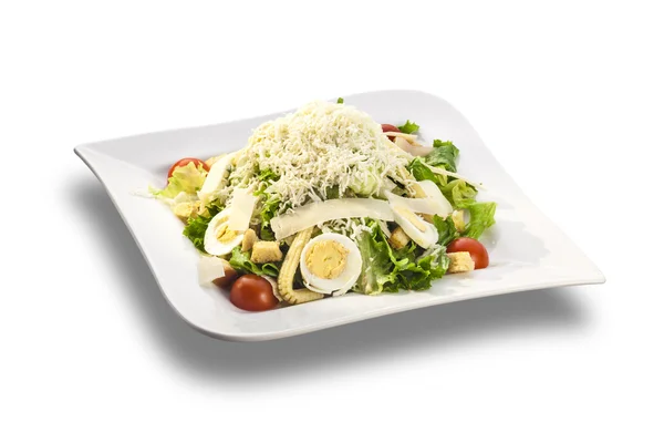 Fresh salad with eggs, Parmesan, tomatoes and croutons — Stock Photo, Image