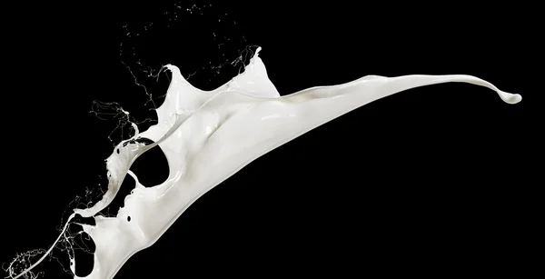 Flying splashing milk isolated on black background — Stock Photo, Image