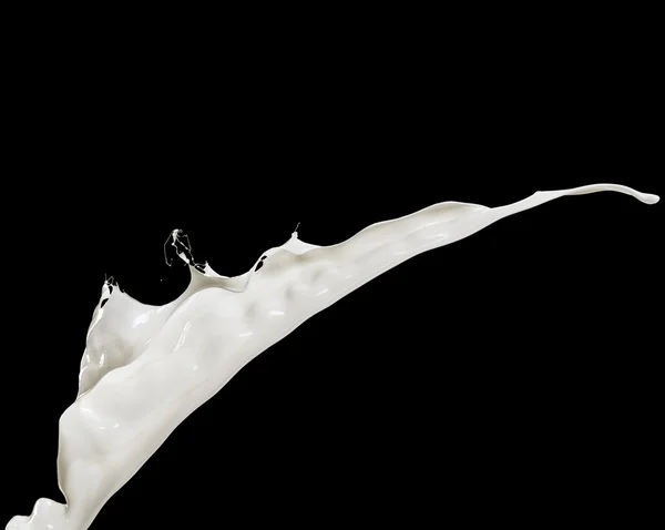 Flying splashing milk isolated on black background — Stock Photo, Image