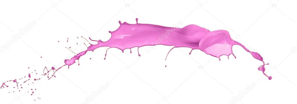Pink paint splashing isolated on white background
