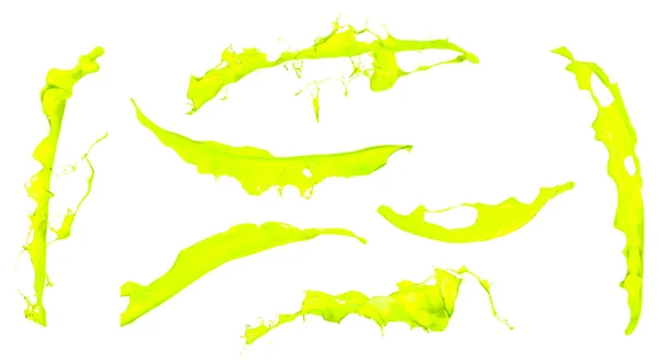 Pintura verde isolada espirra no fundo branco — Fotografia de Stock