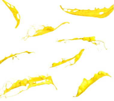 sarı boya su sıçramalarına izole üzerinde beyaz arka plan