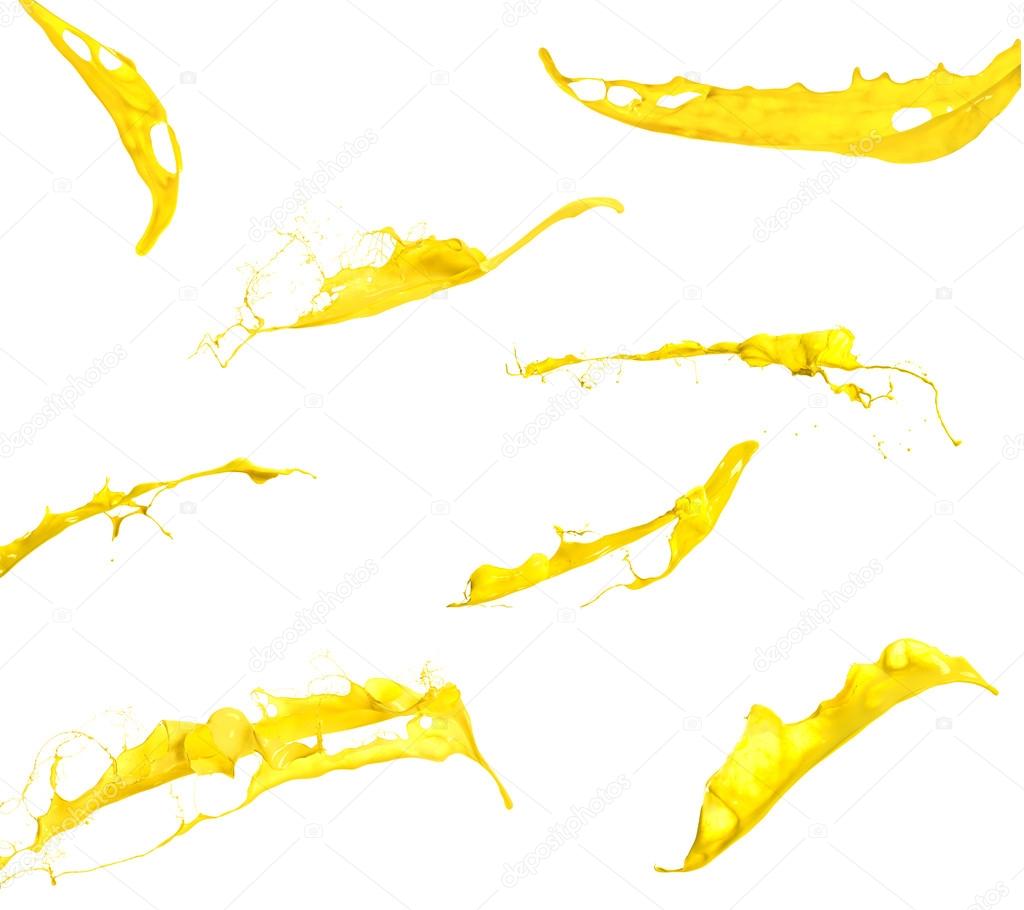 yellow paint splashes isolated on white background