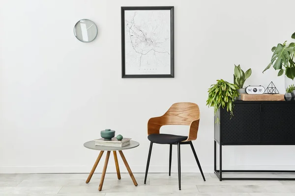 Modern Retro Concept Home Interior Design Chair Coffee Table Plants — Stock Photo, Image