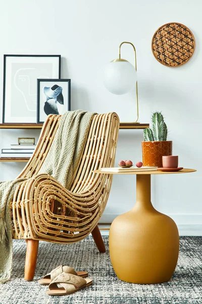 Modern Composition Stylish Living Room Interior Design Armchair Yellow Coffee — Stock Photo, Image