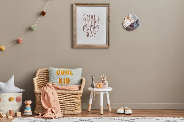 Élégant Scandinave Chambre Enfant Intérieur Avec Jouets Ours Peluche Peluche — Photo