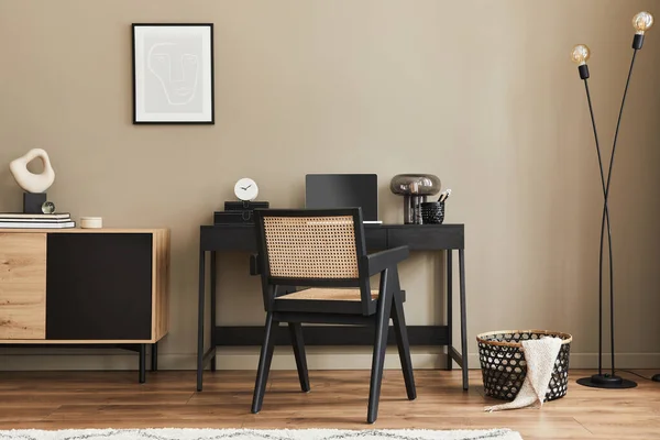 Design Interiores Moderno Espaço Escritório Casa Com Cadeira Elegante Mesa — Fotografia de Stock