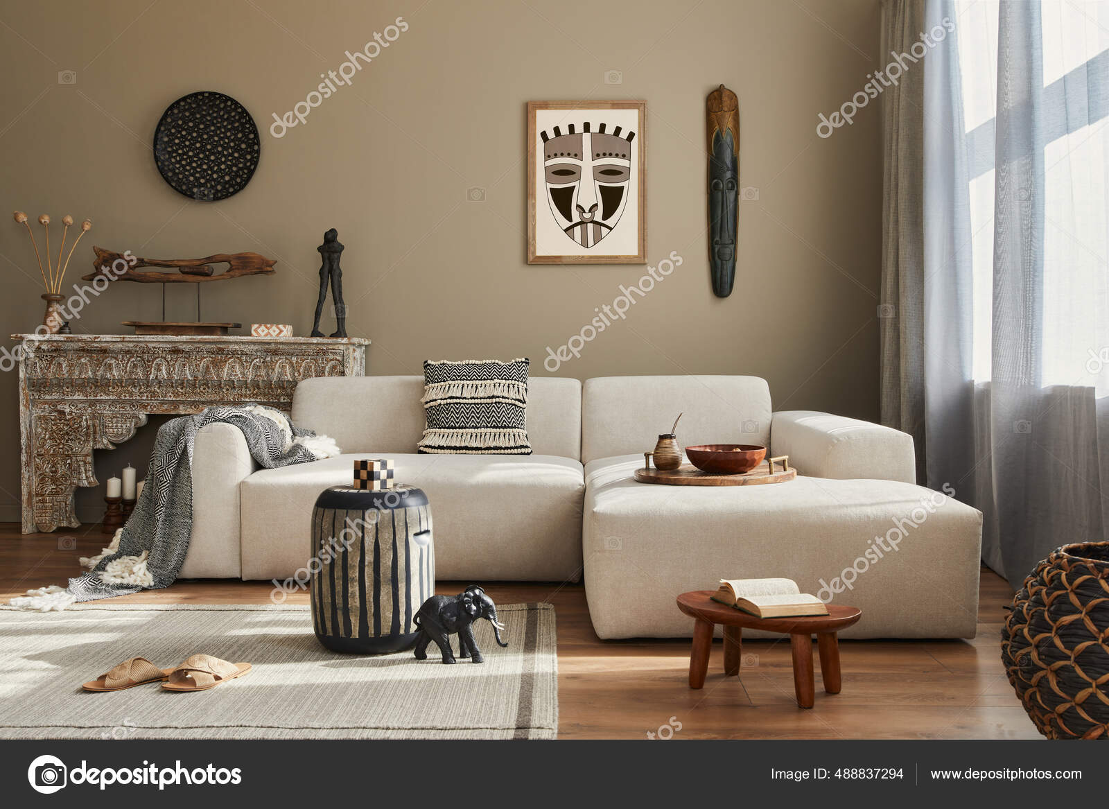 Stylish Ethnic Living Room Interior Design Modular Sofa Wooden