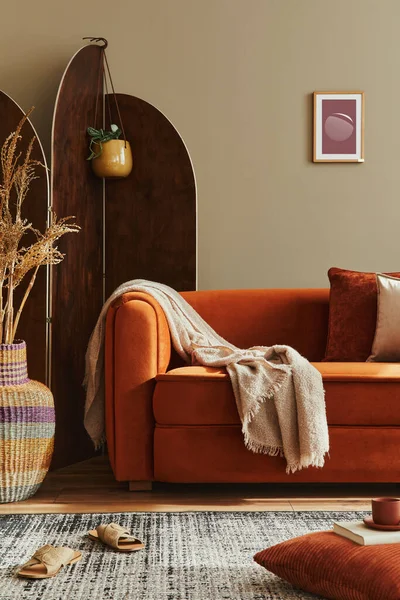 Konsep Modern Interior Rumah Tangga Dengan Sofa Desain Layar Ruangan — Stok Foto
