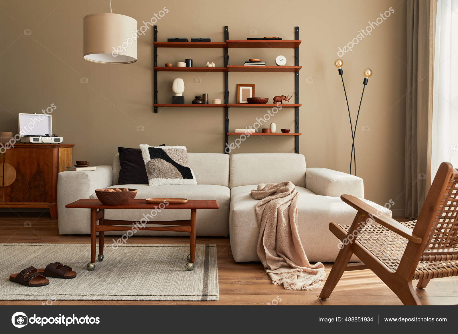 Beige Walls Beige And Dark Brown Living Room Modern Interior
