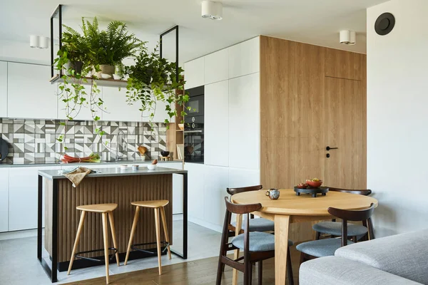 Design Interiores Cozinha Elegante Com Espaço Para Refeições Espaço Trabalho — Fotografia de Stock