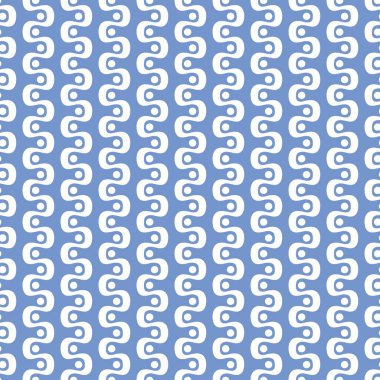 Soyut eğri ve benek deseni tasarımı. Dalgalı çizgilerin ve noktaların şirin, kusursuz tekrarı. Mavi ve beyaz sevimli geometrik arkaplan.