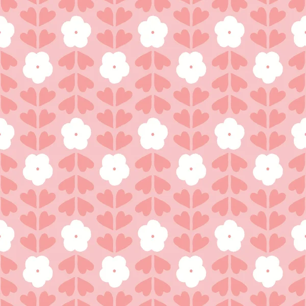 Design de padrão floral em rosa. vetor texturizado sem costura repetir fundo de flores e folhas em forma de coração. — Vetor de Stock