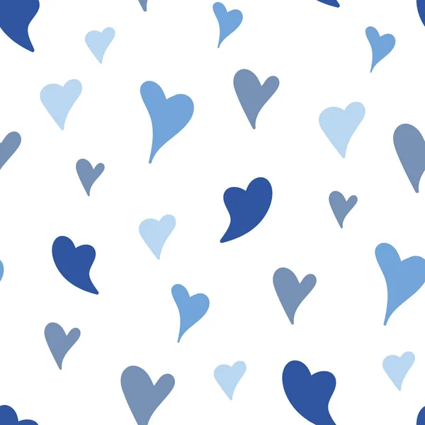 Herzmuster-Design, niedlicher Vektor, nahtlose Wiederholung handgezeichneter blauer Herzformen. — Stockvektor