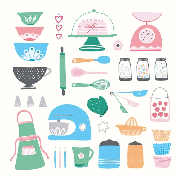 Conjunto de ilustração de ícone de cozinha de cozimento. — Vetor de Stock