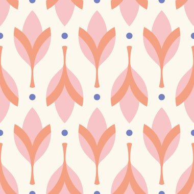 Çiçek desenli tasarım. Fuşya çiçeklerinin retro renklerde tekrarlanması hoş bir vektör..