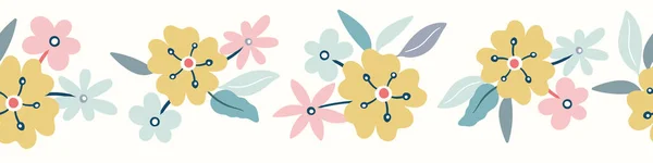 Desenho de padrão de borda floral. Fofo vetor sem costura repetição de flores e folhas. — Vetor de Stock