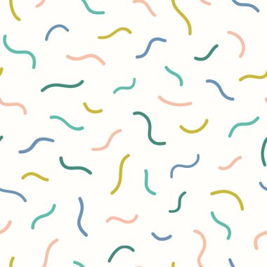 Abstract squiggle pattern background. Fun modern design element of wavy lines in a tossed design, trendy colours.