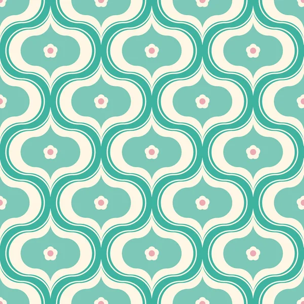 Ogee-Muster mit kleinem Blütendetail. Ziemlich geometrischer Vektor florale nahtlose Wiederholung in retro grünen Farben. — Stockvektor