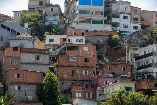 Casas Favela Favela Português Bairro Pobre Perto Cidade São Paulo — Fotografia de Stock