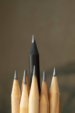 Diğerlerinden farklı olarak göze çarpan bir kalem. Liderlik, ayrıcalık, bağımsızlık, inisiyatif, strateji, muhalefet, farklı düşün, ticari başarı kavramı. Seçici odak