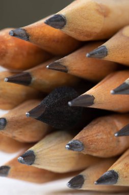 Diğerlerinden farklı olarak göze çarpan bir kalem. Liderlik, ayrıcalık, bağımsızlık, inisiyatif, strateji, muhalefet, farklı düşün, ticari başarı kavramı. Seçici odak