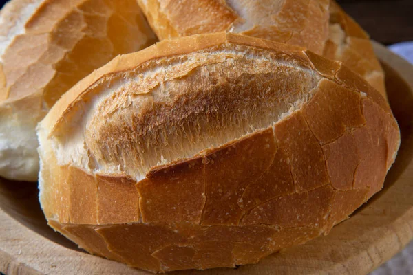 Cesta Pão Francês Pão Tradicional Brasileiro Presente Mesas Refeições Todo — Fotografia de Stock