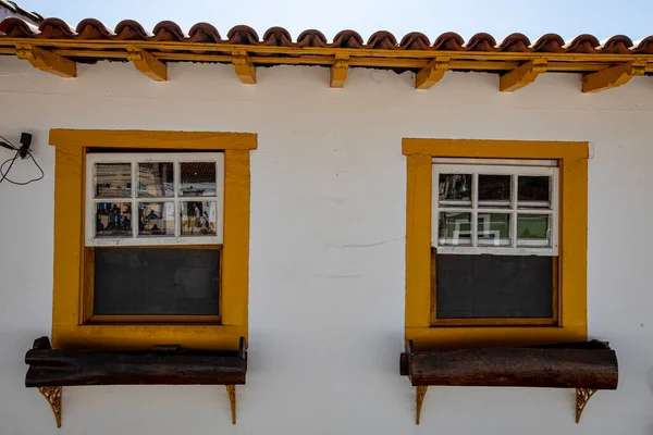 Janela Fachada Casa Santana Parnaiba Cidade Histórica Período Colonial Brasil — Fotografia de Stock