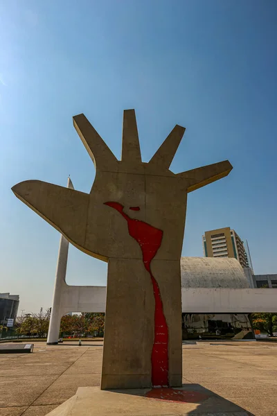 Sao Paulo Brazil Aug 2021 Sculpture Hand Memorial Latin America — Stock Photo, Image