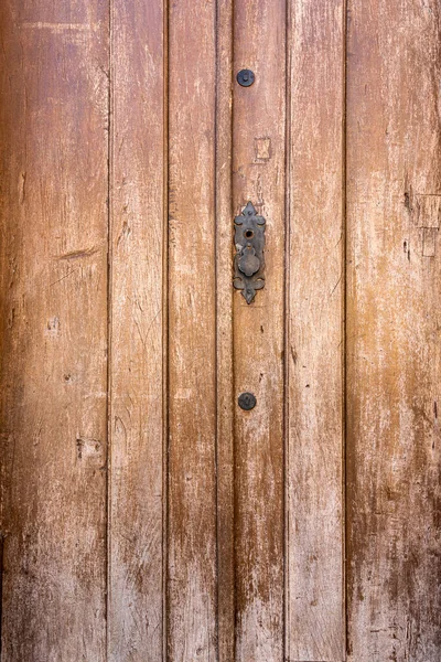 Détail Vieille Porte Bois Avec Poignée Laiton Dans Ville Coloniale — Photo