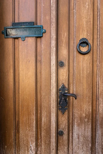 Detalhe Velha Porta Madeira Com Alça Latão Cidade Colonial Santana — Fotografia de Stock