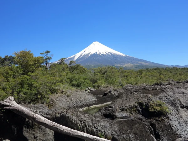 彼得罗韦瀑布和奥索尔诺火山与巴拉斯 智利南部的白雪皑皑的山顶 — 图库照片