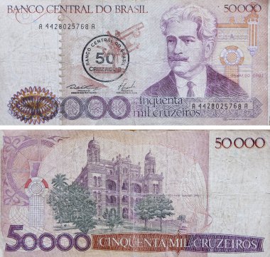 Sao Paulo, Brezilya - 18 Eylül 2014 - Brezilya carlos chagas portre, cientist Bill'le antikalar. kullanılan sezon yüksek enflasyon, 70 's ve 80 's on yıl içinde