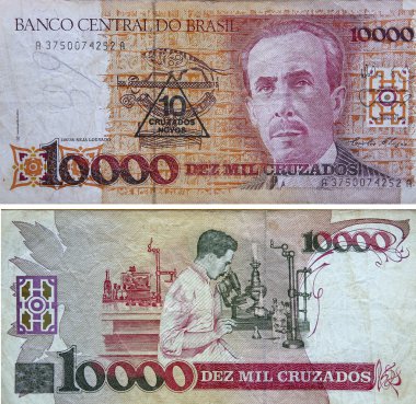 Sao Paulo, Brezilya - 18 Eylül 2014 - Brezilya carlos chagas portre, cientist Bill'le antikalar. kullanılan sezon yüksek enflasyon, 70 's ve 80 's on yıl içinde