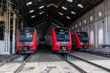 Paulo SP Brazil - Kasım 03 2025 - CPTM treni - Companhia Metropolitana de Transportes de Sao Paulo bakım için garaja park etti. Brezilya