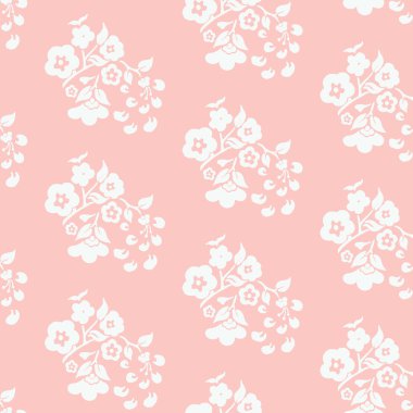 Şeftali çiçekleri beyaz Dikişsiz desen ve cherr yaprakları