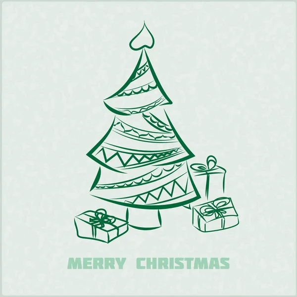 Vintage vector retro tarjeta de Navidad con árbol de Navidad — Vector de stock