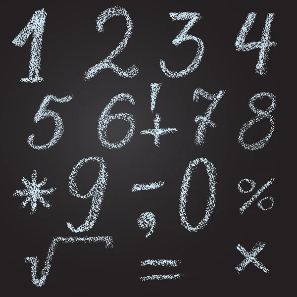 Bosquejo de números y signos matemáticos en tiza en sus manos — Archivo Imágenes Vectoriales