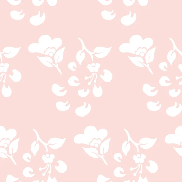 On a pink background seamless pattern of white flowers and falli — Stock Vector