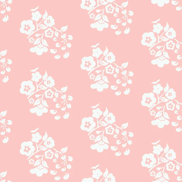 Peach with white seamless pattern of flowers and leaves of cherr — Stock Vector