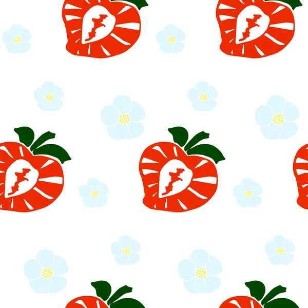 イチゴと花 - シームレスなパターン. — ストックベクタ