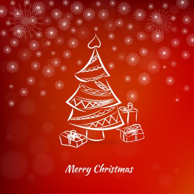 Yılbaşı kartında Noel ağacı var.