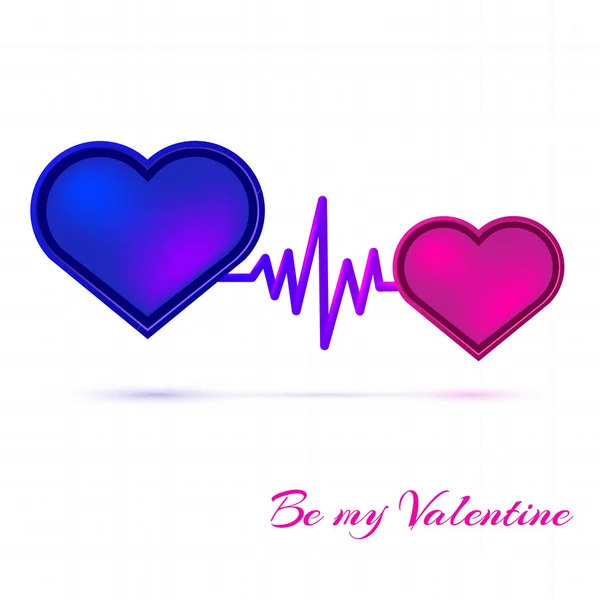 Coeurs rouges et bleus Carte Saint Valentin — Image vectorielle