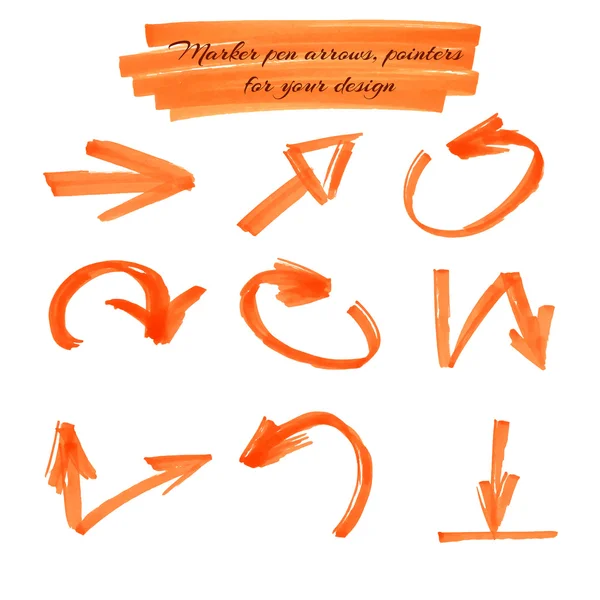 オレンジ色のマーカーの矢印とポインター — ストックベクタ