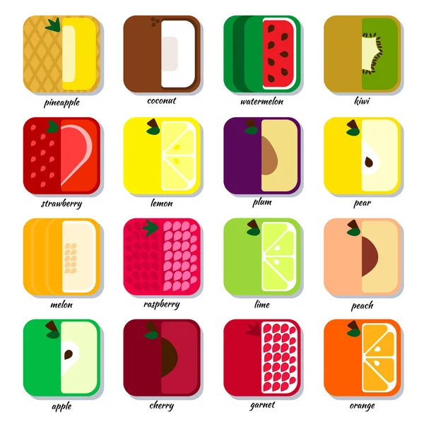 Frutas y bayas de colores — Vector de stock