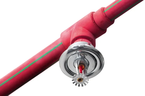 Fire sprinkler on red pipe — Stock Photo, Image