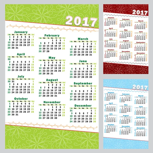 Vector Calendar 2017 - set — Stock Vector