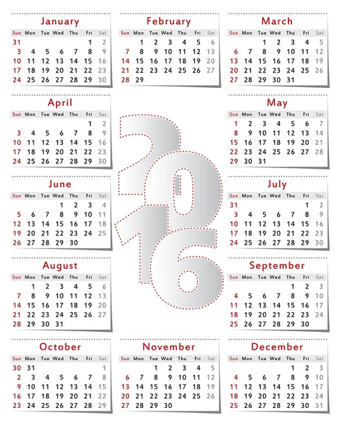 Calendar 2016 year — Stock Vector