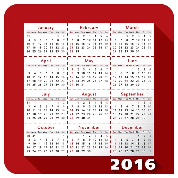 Calendar 2016 year — Stock Vector