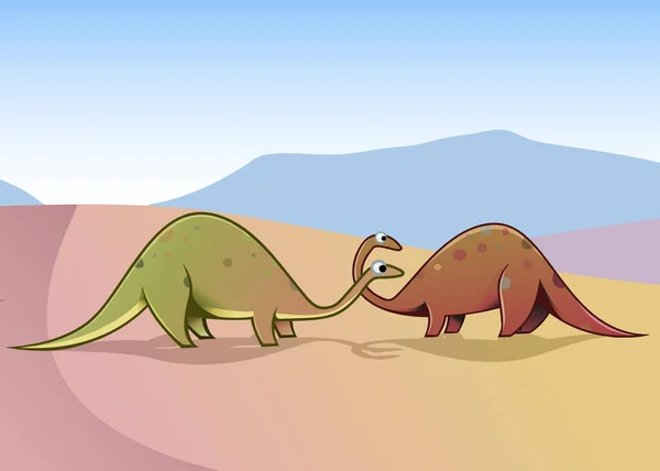 Çocuklar Için Çizgi Film Tarzı Illüstrasyon Bir Çift Brontosaurus — Stok fotoğraf